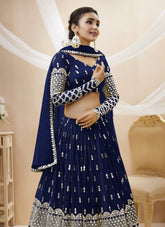 Elegant Georgette Lehenga Choli in Navy Blue